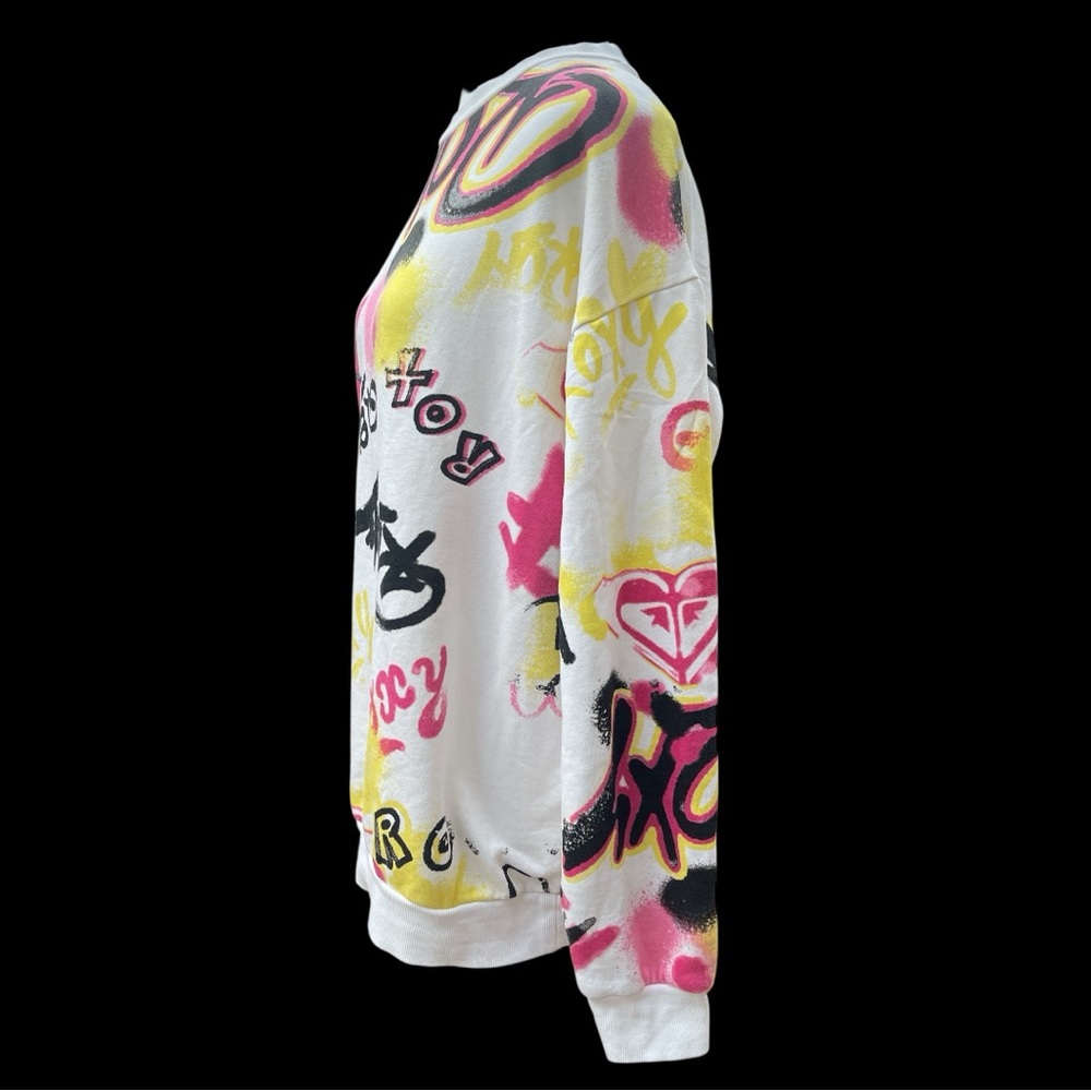 Roxy x Kelia Graffiti Print Oversized Sweatshirt Y2K Streetwear Sz S Fits M-L - Picture 5 of 8